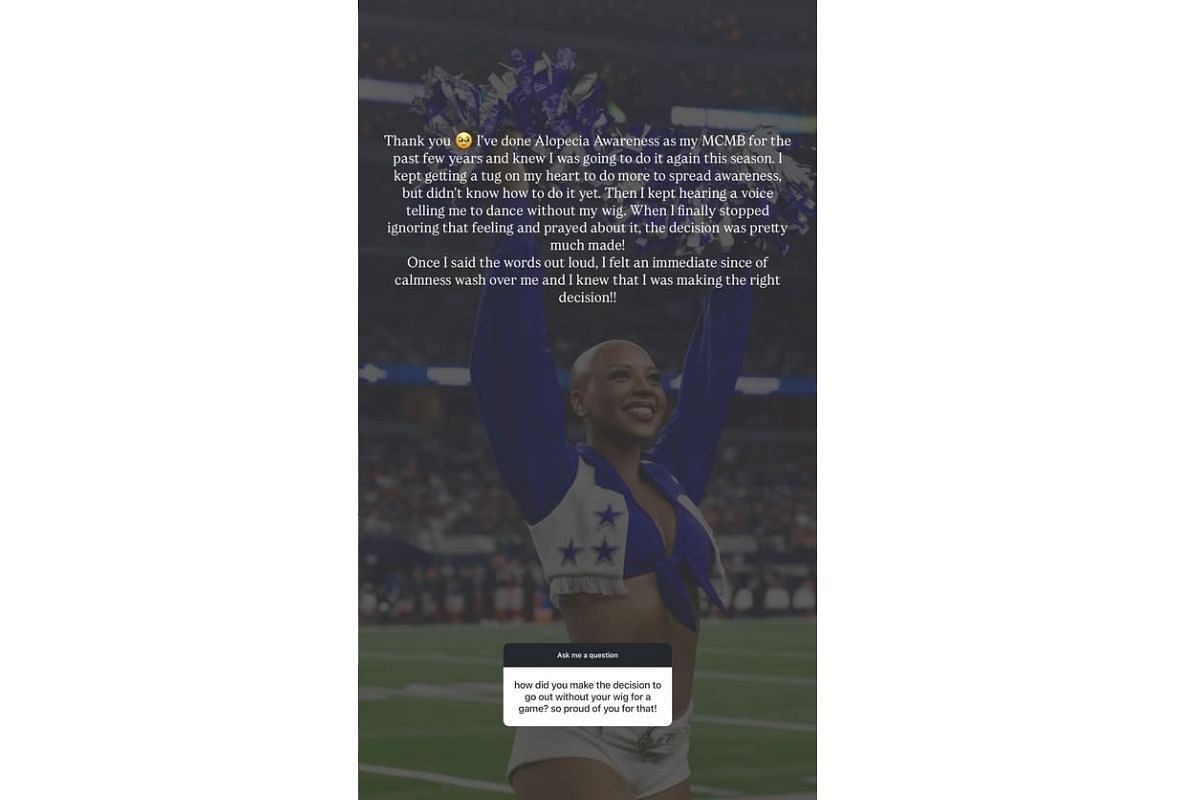 Cowboys cheerleader Armani Latimer opens up about ditching wig for Alopecia awareness (Instagram @ac_latimer)